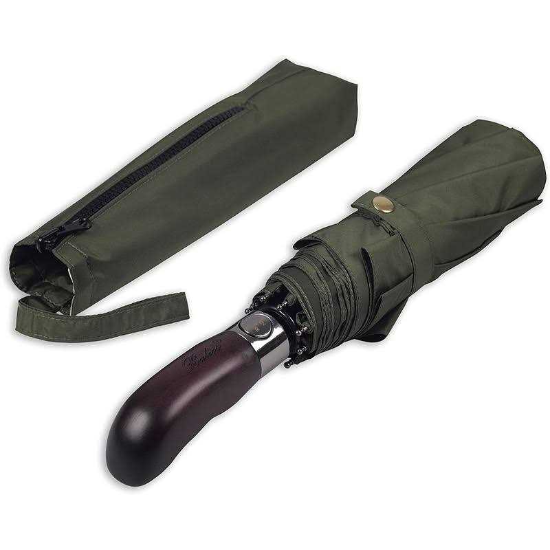 Balios Folding Umbrella Real Wood Handle Auto Open Close Vented Canopy