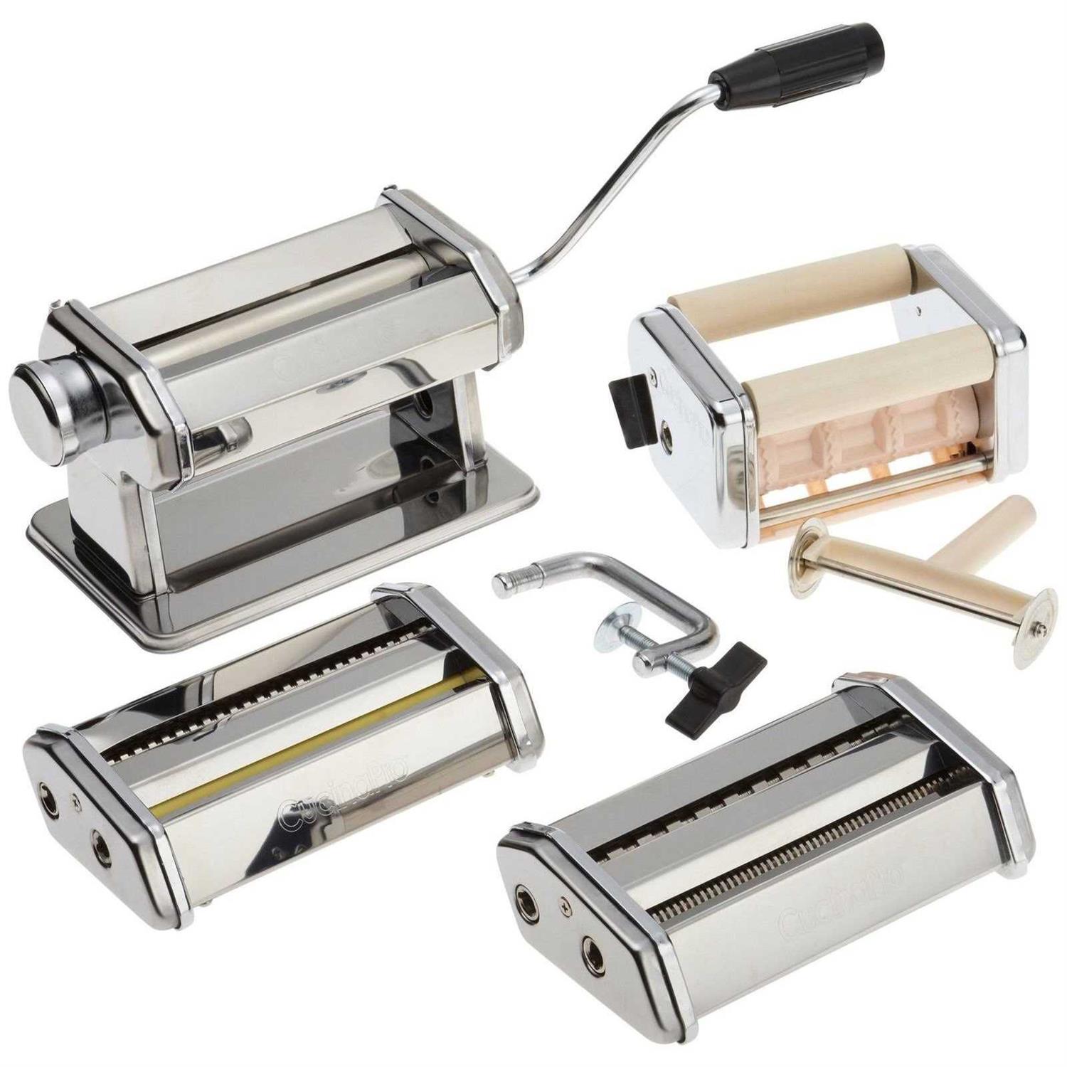 Pasta Maker Deluxe Set by Cucina Pro -Includes Spaghetti Fettucini Angel Hair Ravioli Lasagnette Attachments