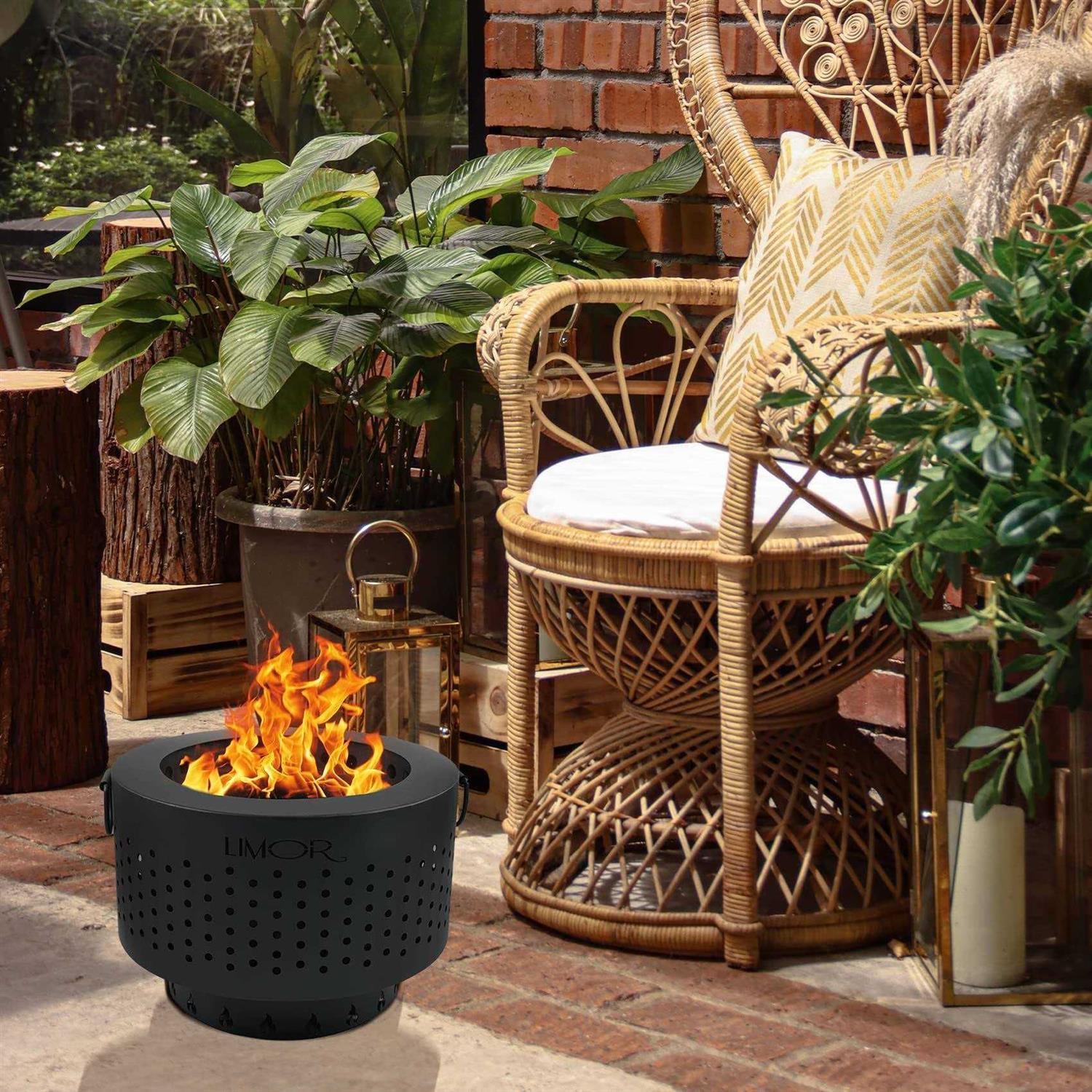 LIMOR Smokeless Fire Pit with Large Portable Carrying Storage Bag Metal Portable Fire Pit with Solo BBQ Grill