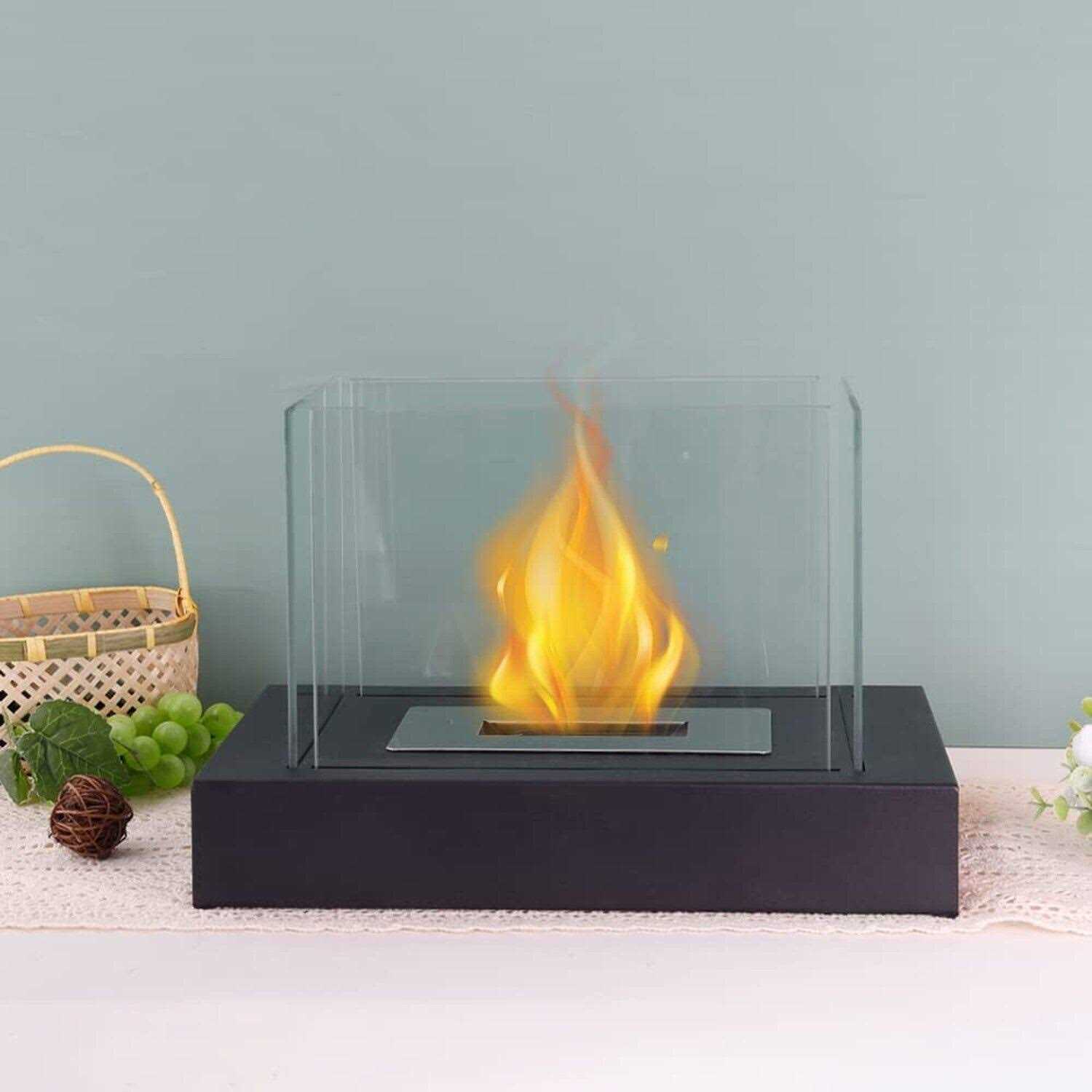 Rectangular Tabletop Fire Bowl Pot with Four-Sided Glass 13.5 L Portable Tabletop Fireplace Clean Burning Bio Ethanol Ventless Fireplace for Indoor