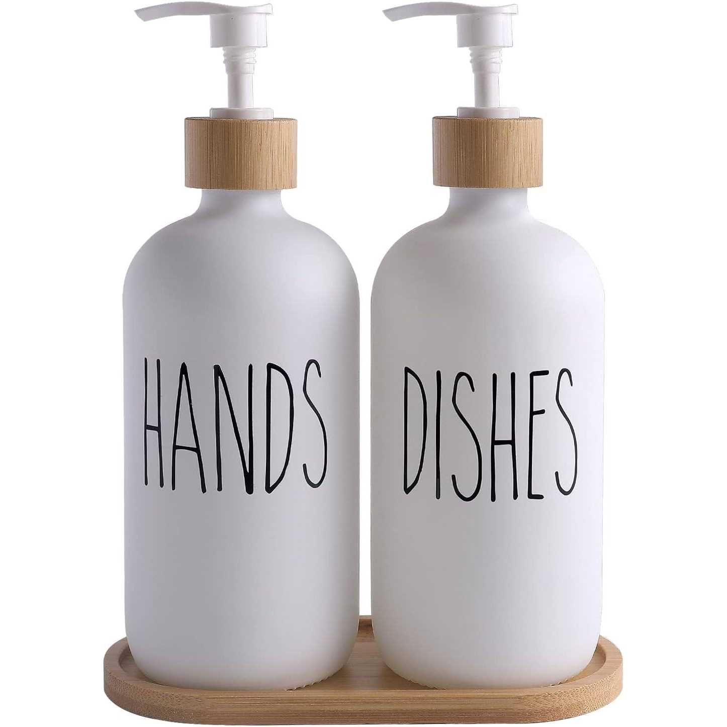 MOMEEMO Glass Soap Dispenser Set, Contains Hand Soap and Dish Soap Dispenser.Suitable