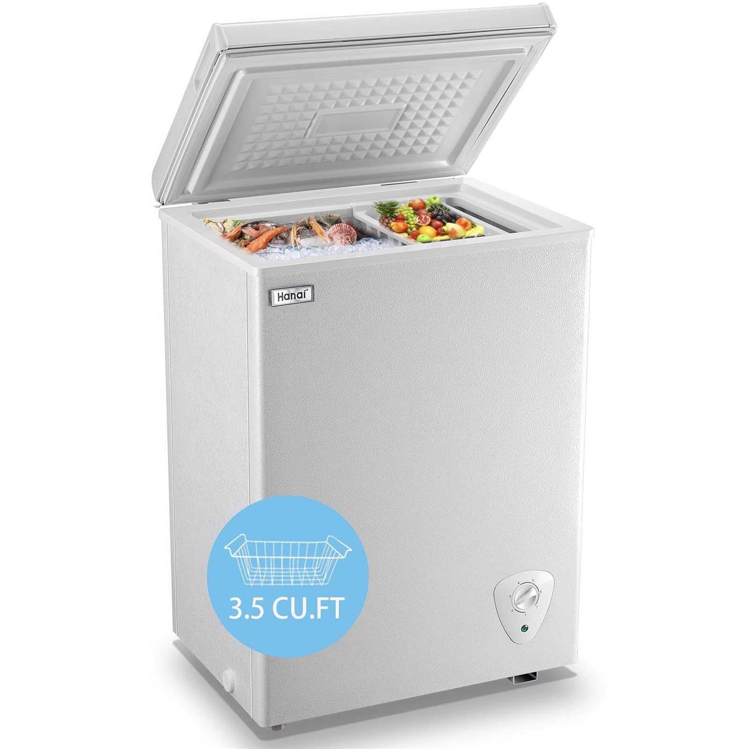 WANAI Chest Freezer 3.5 Cu.Ft Small Deep Freezer Top Door Mini Freezer with Removable Basket, Low Noise, 7 Adjustable Temperature and Energy Saving