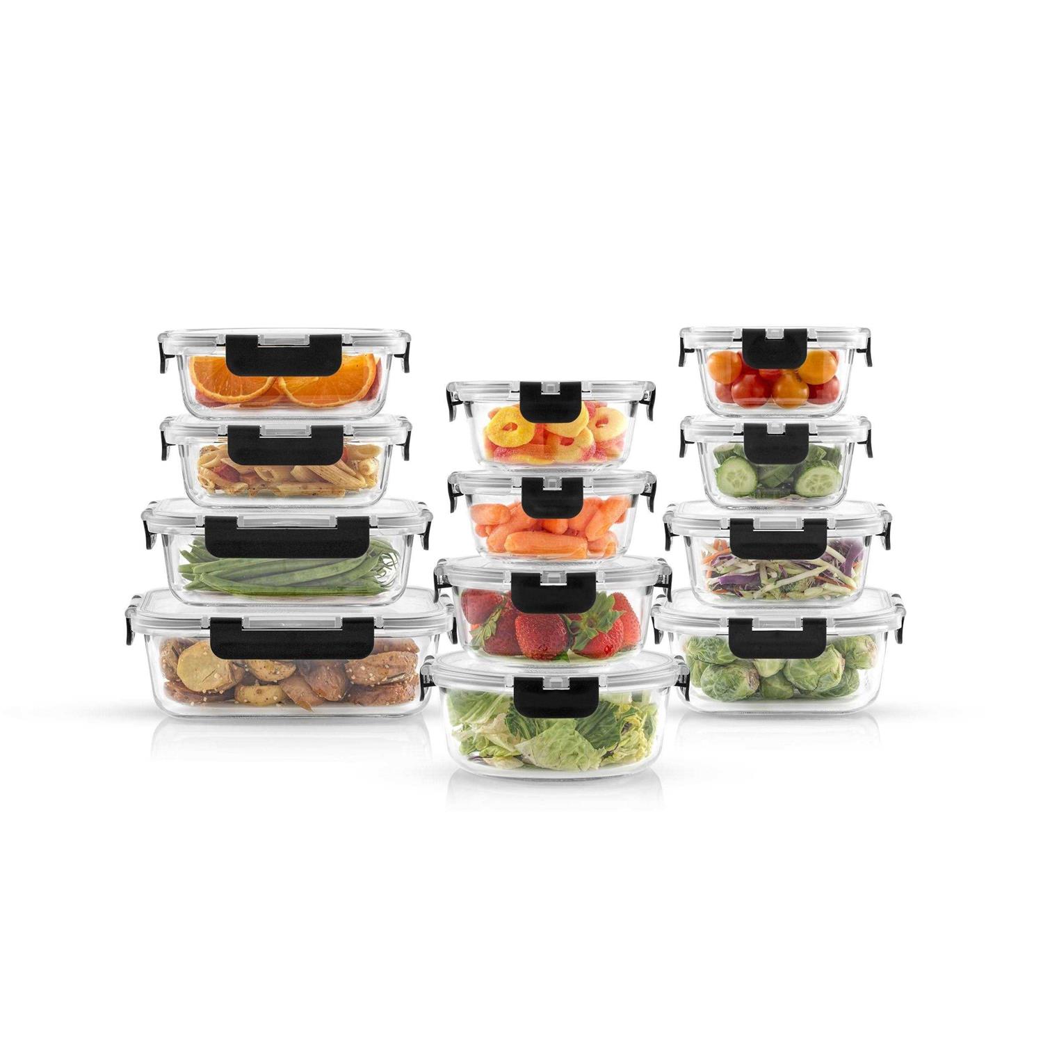 JoyJolt JoyFul 24-Piece Glass Storage Containers with Leakproof Lids Set