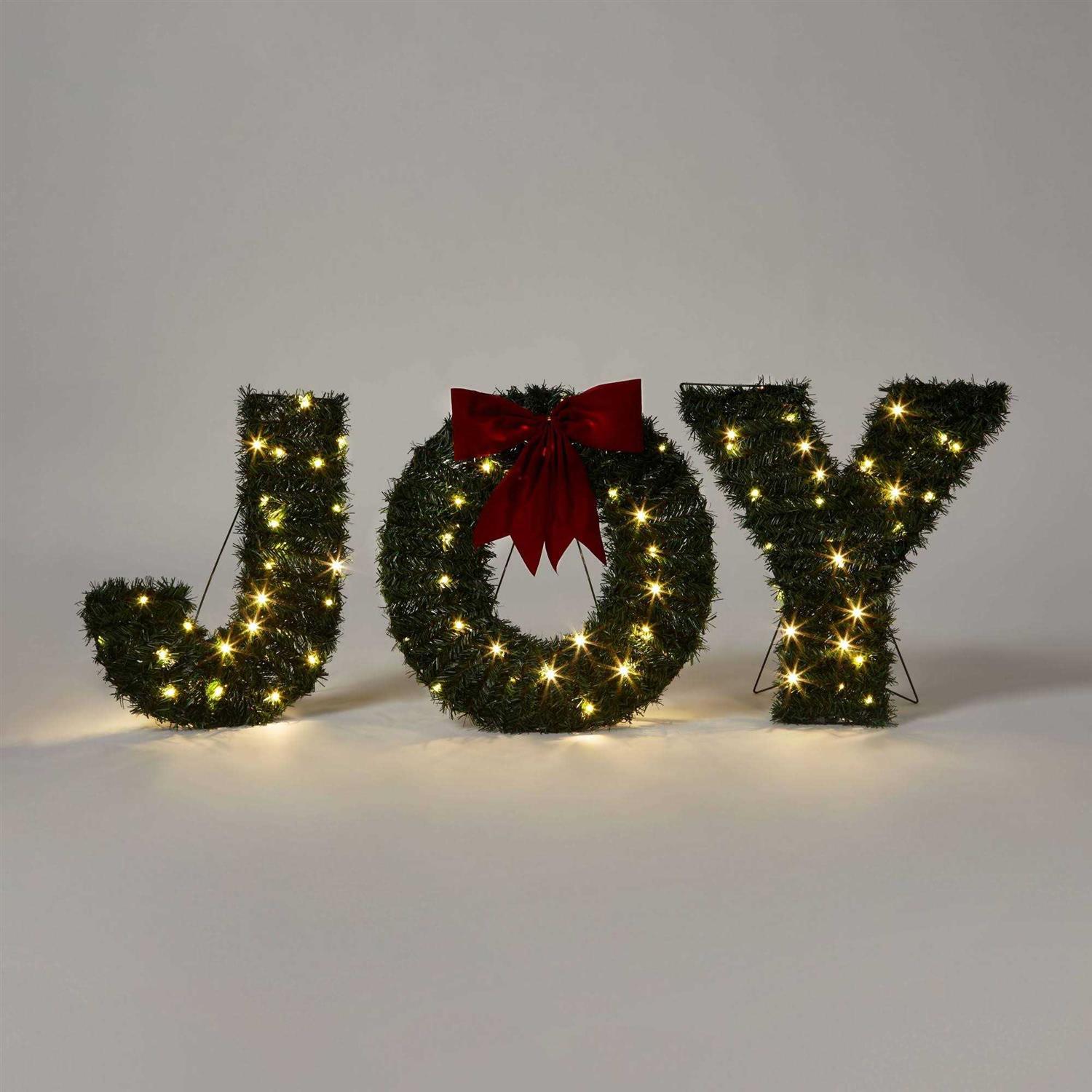 Wondershop 19 Greenery ‘Joy’ LED Christmas Novelty Sculpture Light with Red Bow