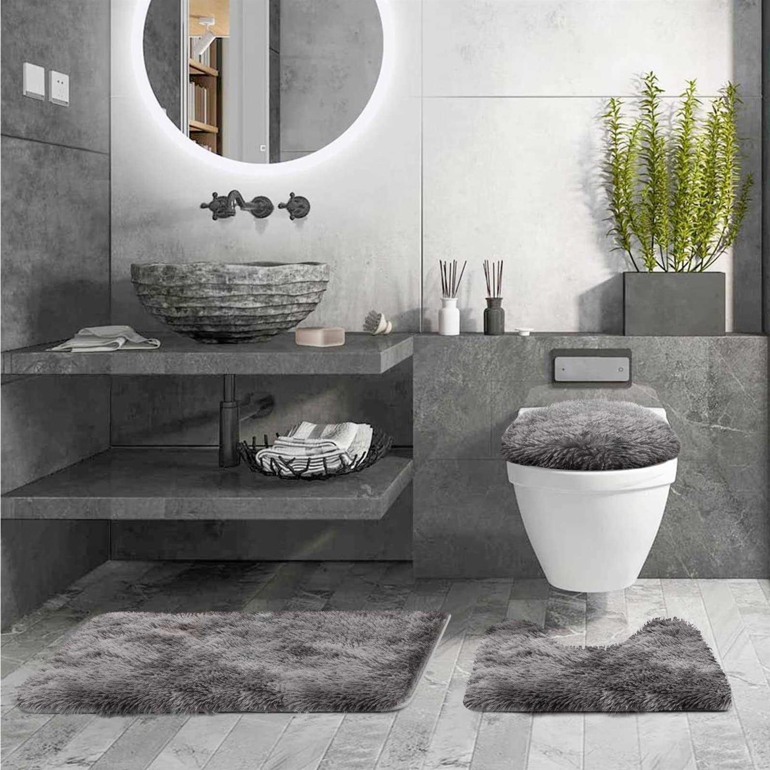 3 Piece Thicken 0.4 Bath Rugs Set Contour Mat + Toilet Seat Cover