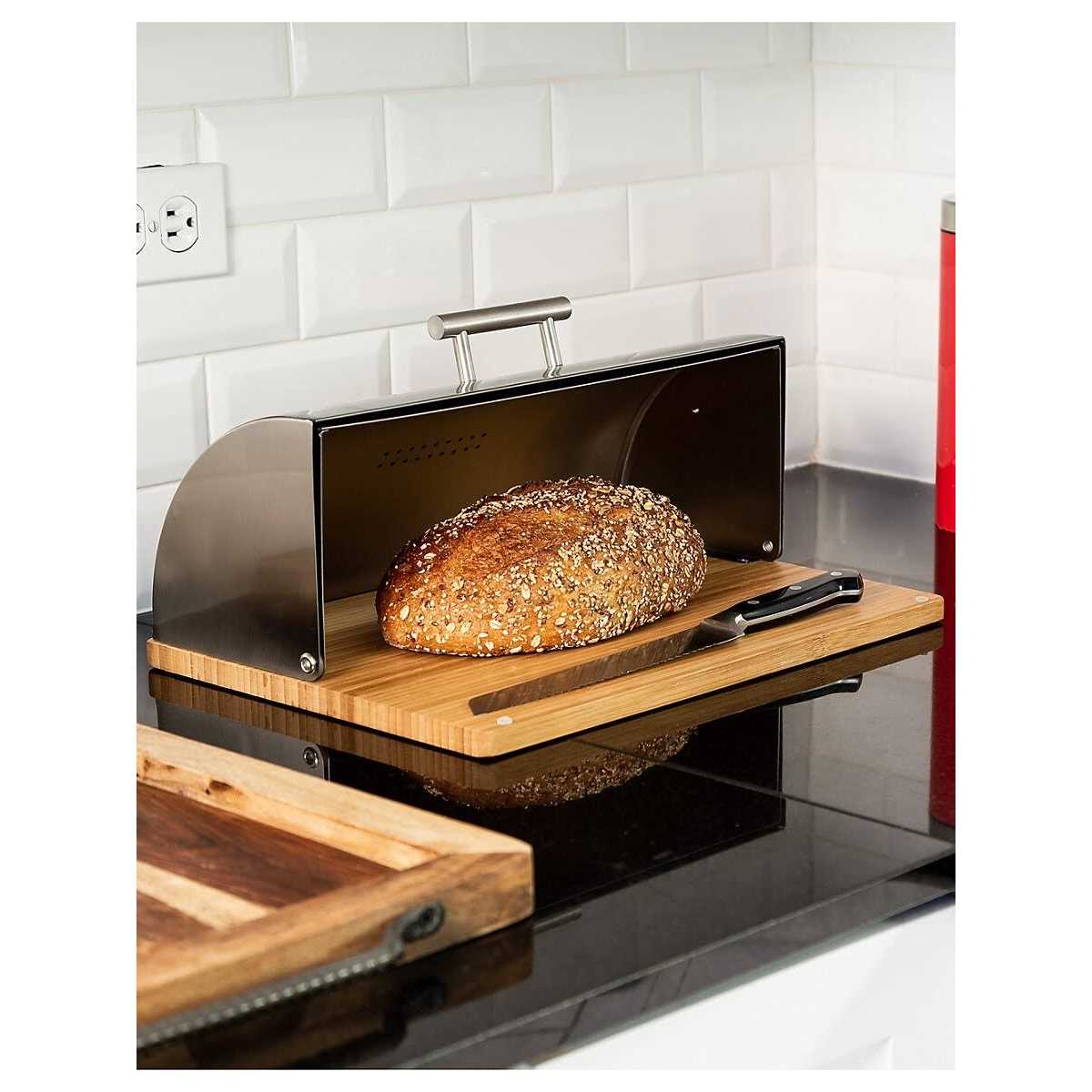 Honey Can Do Stainless Steel Breadbox with Bamboo Cutting Board