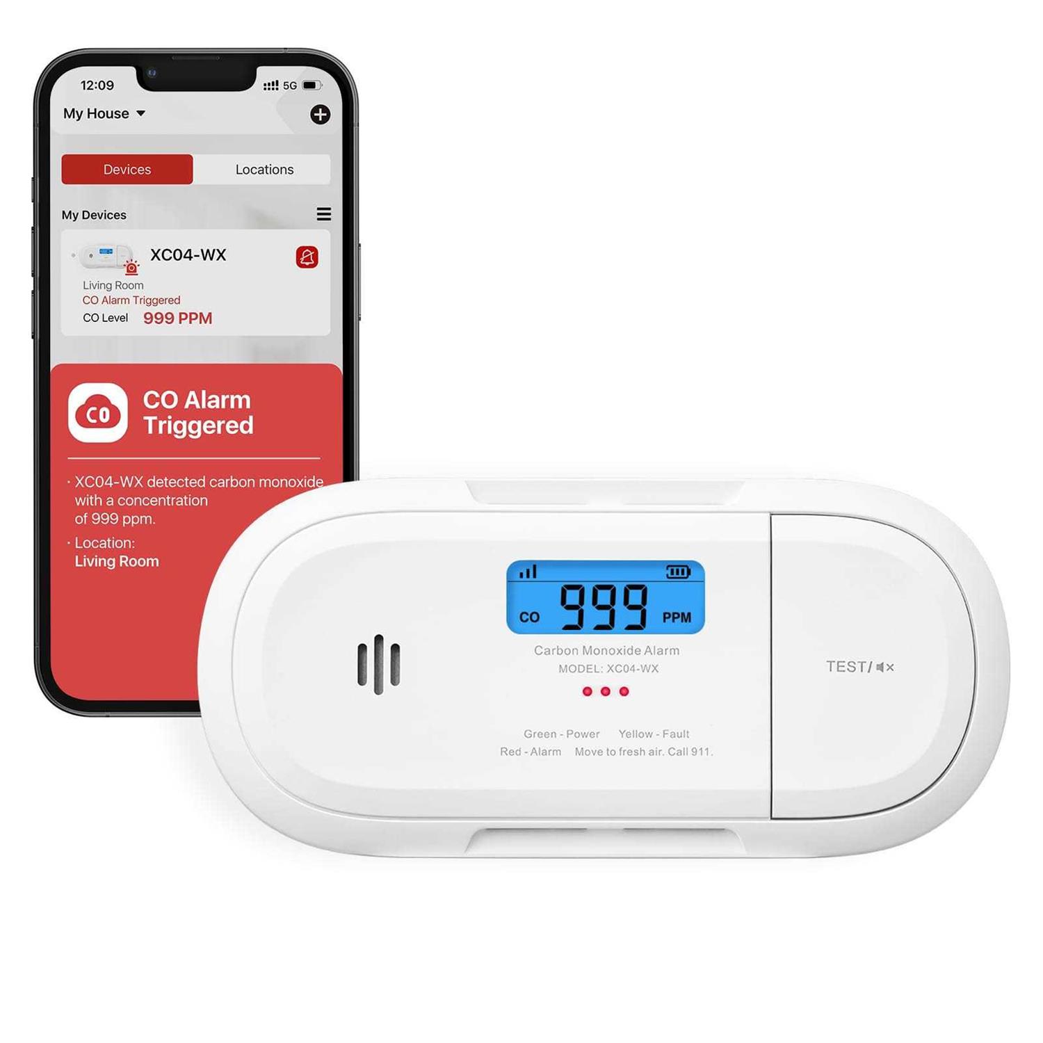 Smart Carbon Monoxide Detector X-Sense Wi-Fi CO Detector Real-Time Push Notifications via X-Sense Home Security App