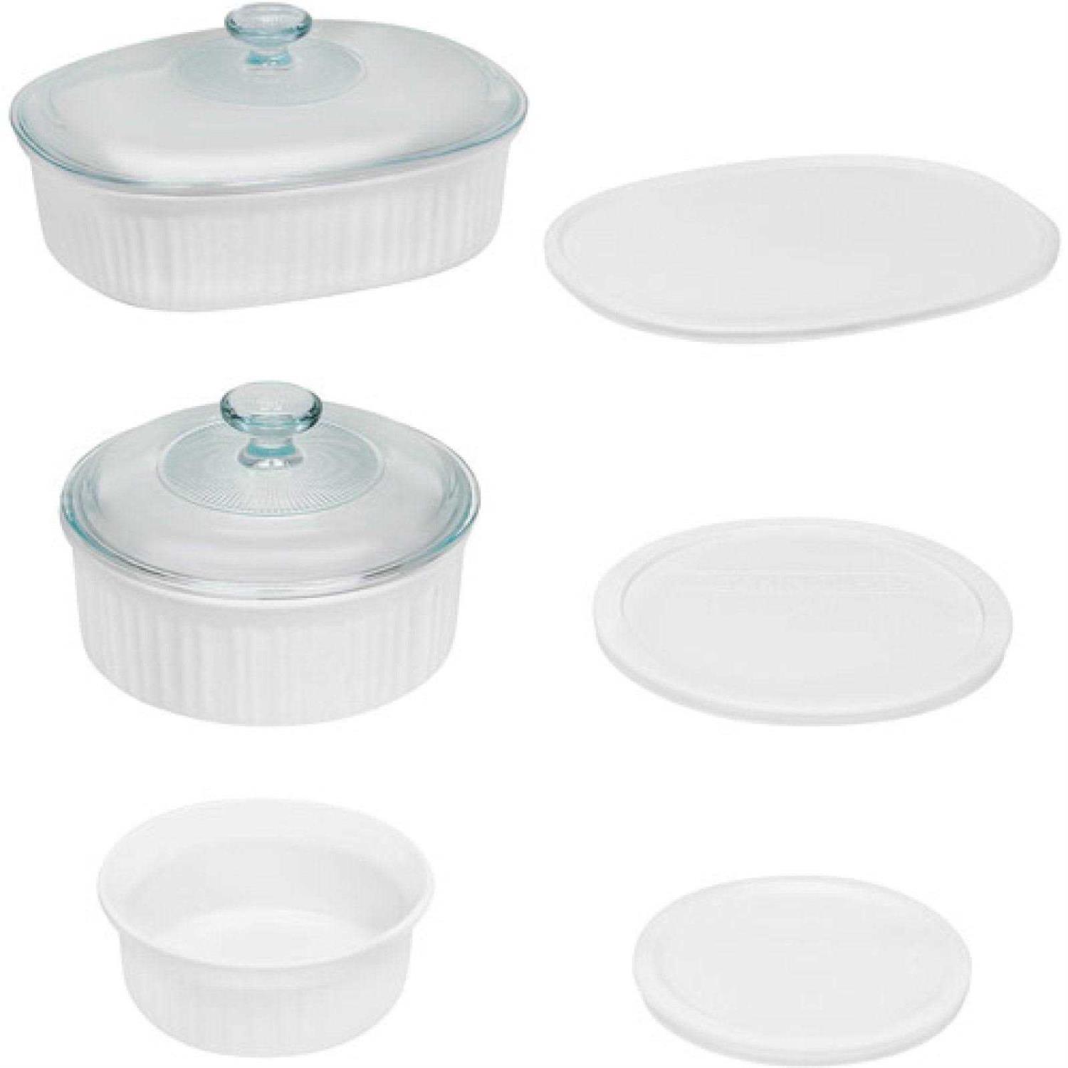 Corningware French White 8-Piece Ceramic Stoneware Casserole Set with Glass and Plastic Lids