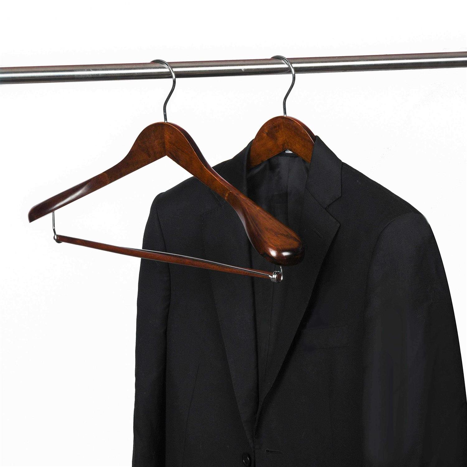 Quality Hangers Quality Luxury Wooden Suit Hangers Wide Wood Hanger for Coats and Pants with Locking Bar