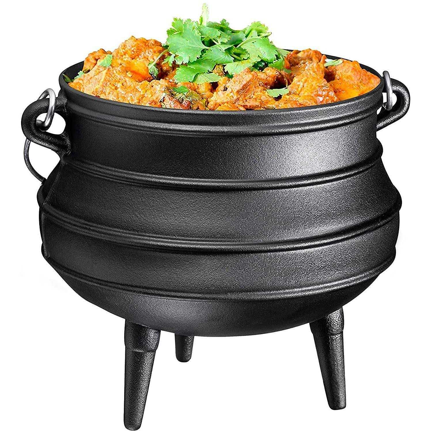 Bruntmor Pre-Seasoned Cast Iron Cauldron African Potjie Pot with Lid
