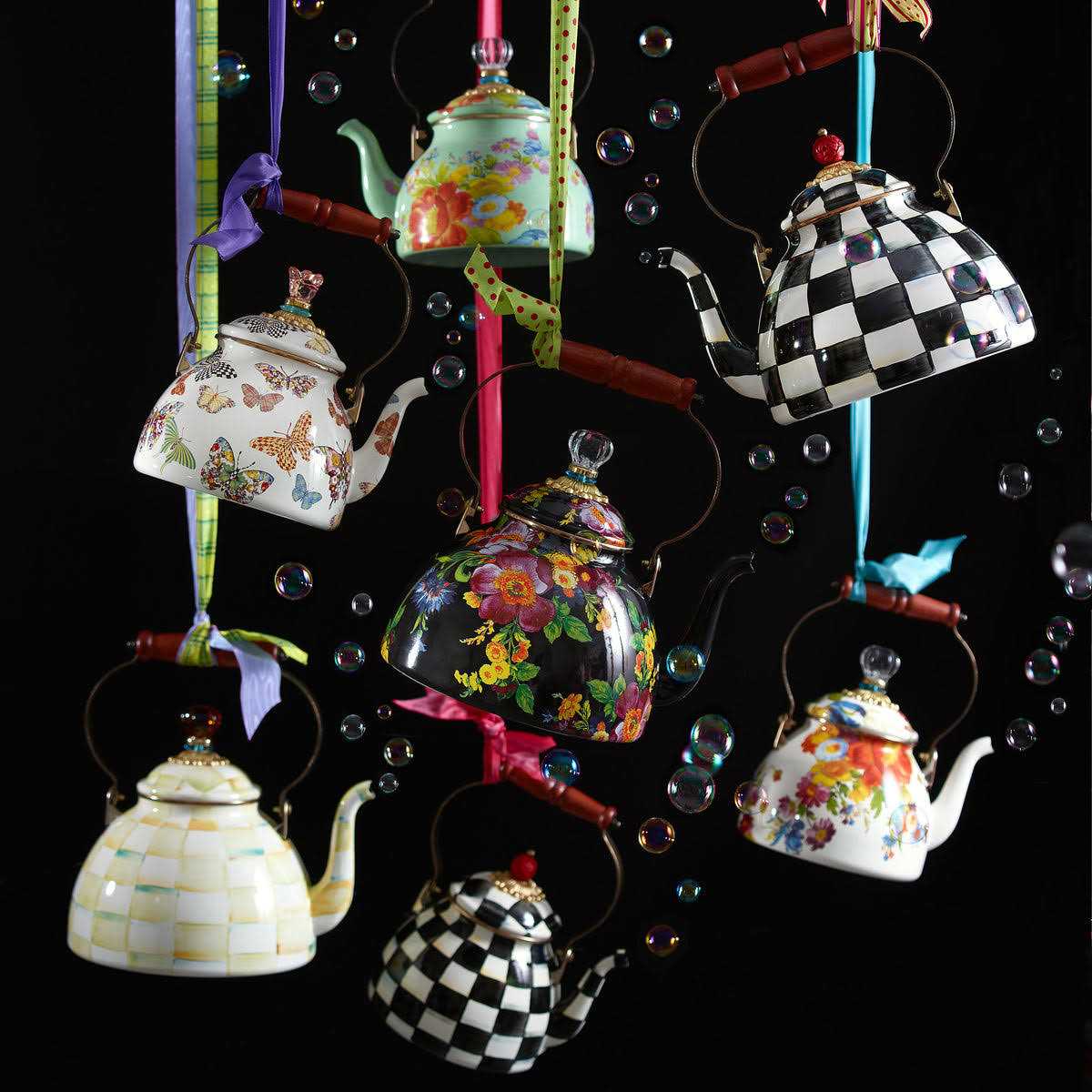 MacKenzie Childs Courtly Check Enamel Tea Kettle