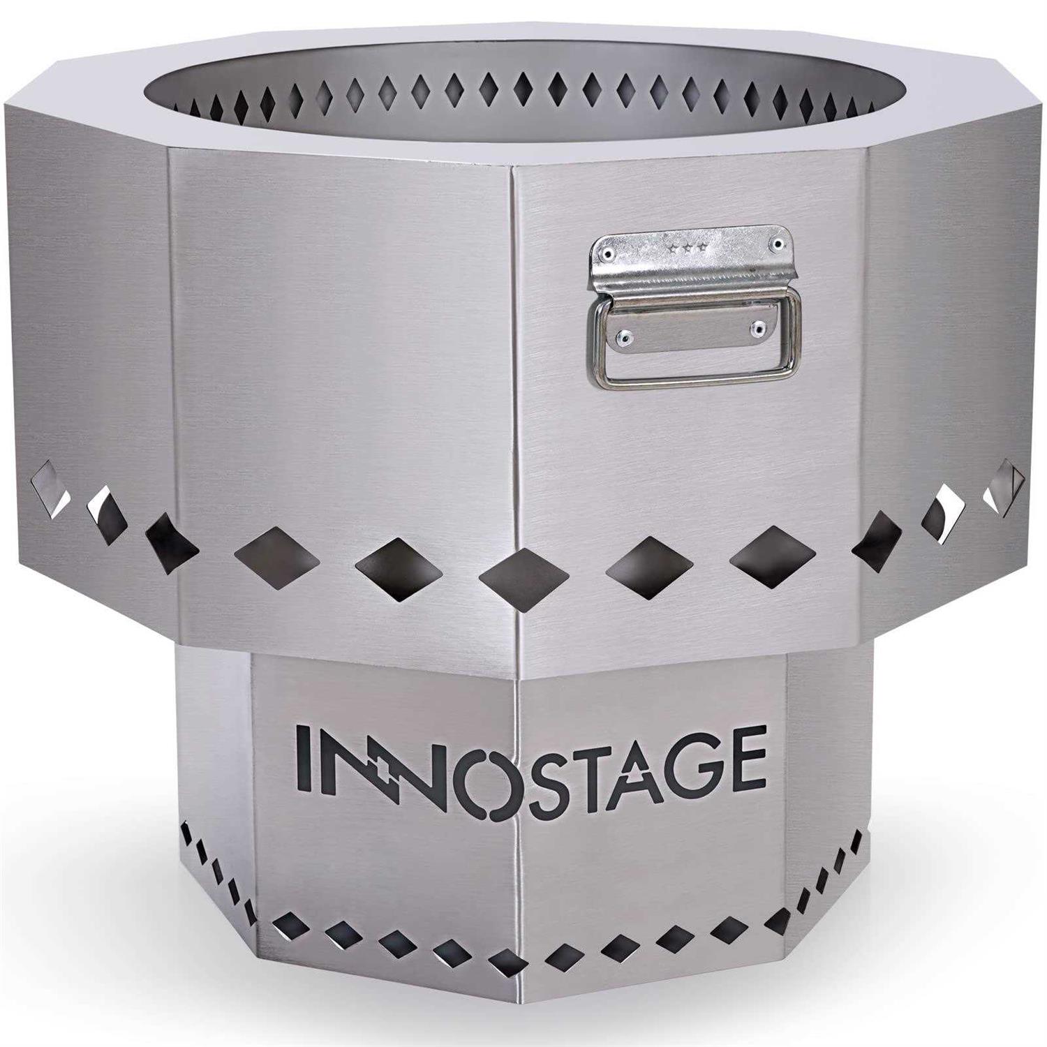 INNO STAGE Stainless Fire Pit with Portable Carrying Storage Bag Patented Smoke-Free Firepit Bowl for Wood Pellet with Stand for Outdoor Campfire