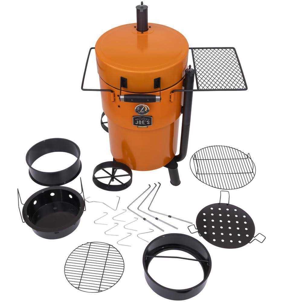 OKLAHOMA JOE’S Bronco 284 sq. in. Drum Charcoal Smoker and Grill in Orange with Cover