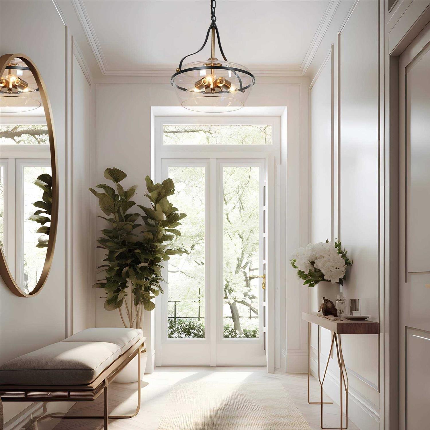 Zelena Modern Farmhouse 3-Light Black Chandelier Glass Pendant Dining Room