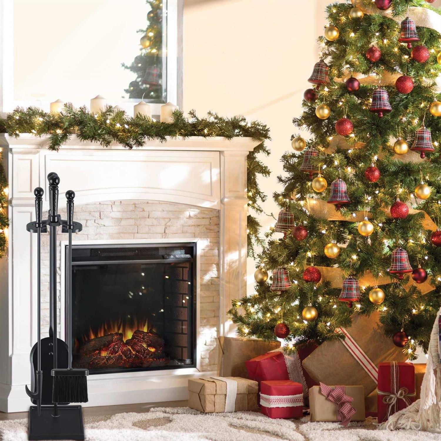 Feed Garden Fireplace Tools Set 27 Inch Modern Outdoor Wrought Iron Fireplace Accessories Set Included Poker