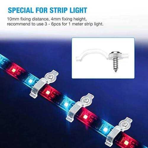 100 Pack Strip Light Mounting Bracket,Transparent Fixing Clips for 10mm Wide IP65 Waterproof 5050 LED Strip Light,One Side Fixing,100 Screws Included