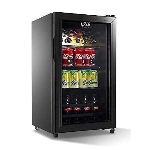 KRIB BLING Beverage Refrigerator 120 Can Freestanding Beverage Cooler with Adjustable Shelving Glass Door for Beer Soda or Wine Perfect for Home