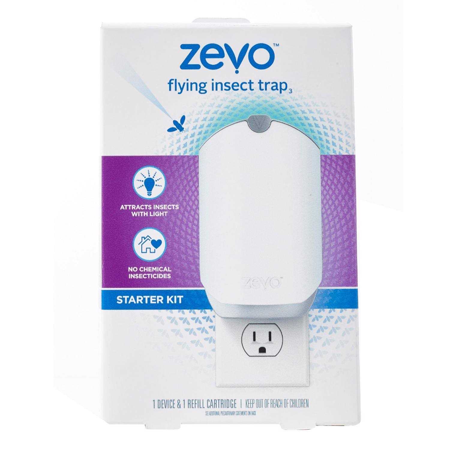 Zevo Flying Insect Fly Trap (1 Device + Refill) Featuring Blue And UV Light To Attract Flying Insects, White