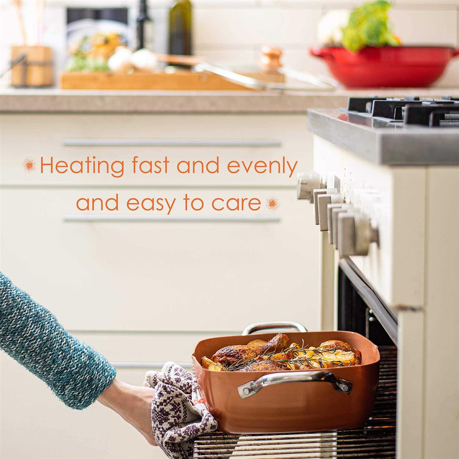 Moss & Stone Copper 5 Piece Set Chef Cookware Non Stick Pan Deep Square Pan