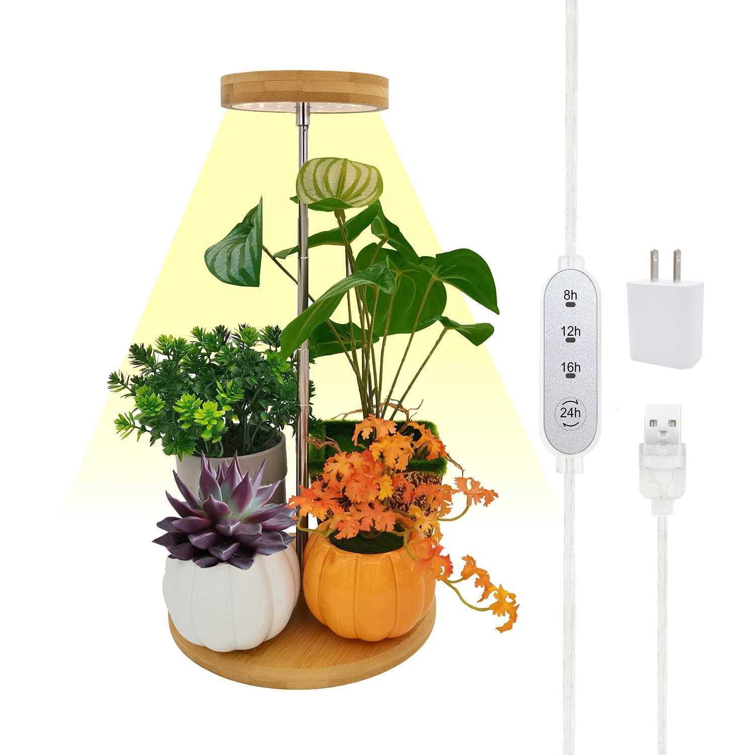 yadoker Plant Grow Light for Indoor Plant,Bamboo Mini LED Grow Light Garden,Height Adjustable,Automatic Timer with 8/12/16 Hours