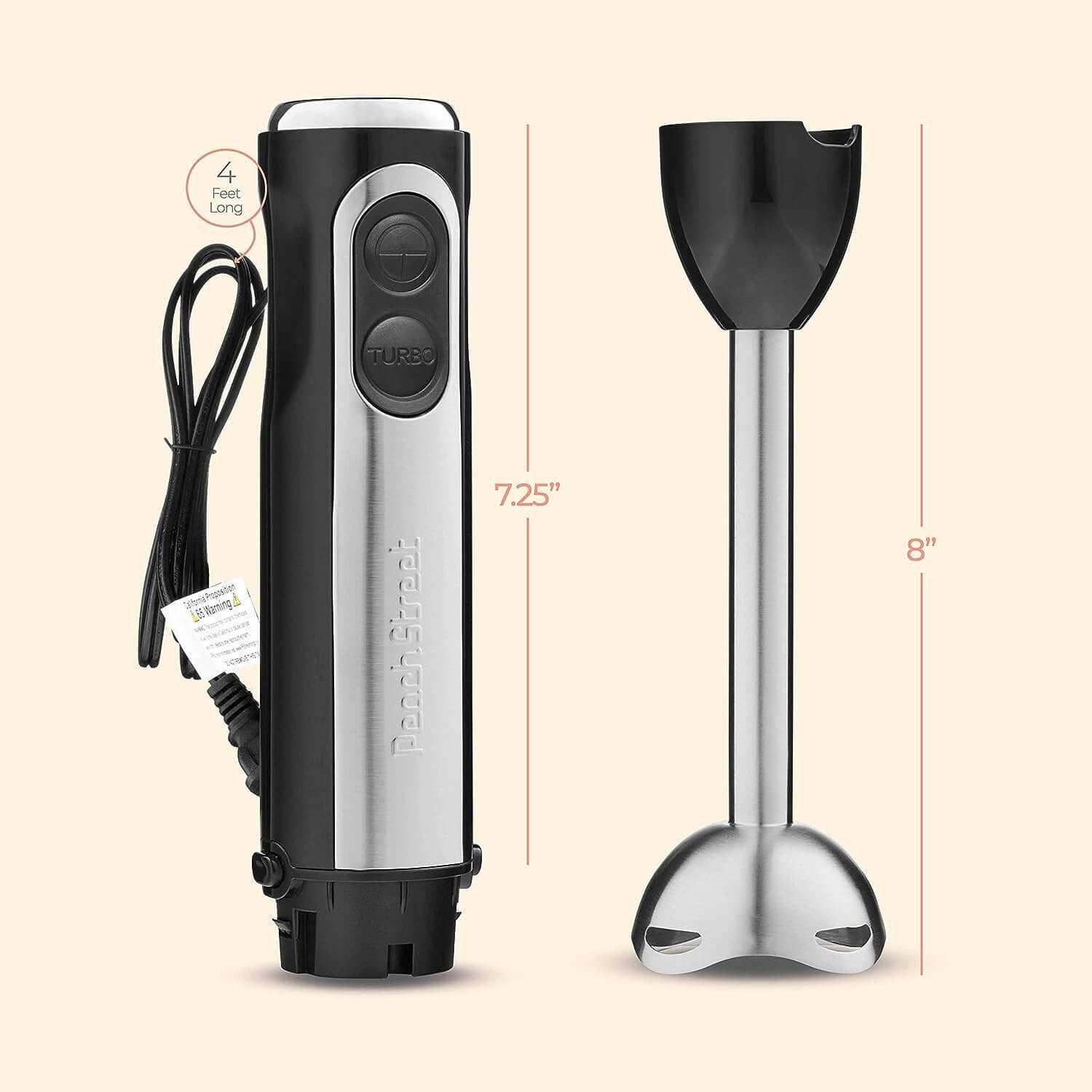 Peach Street Powerful Immersion Blender Electric Hand Blender 500 Watt with Turbo Mode