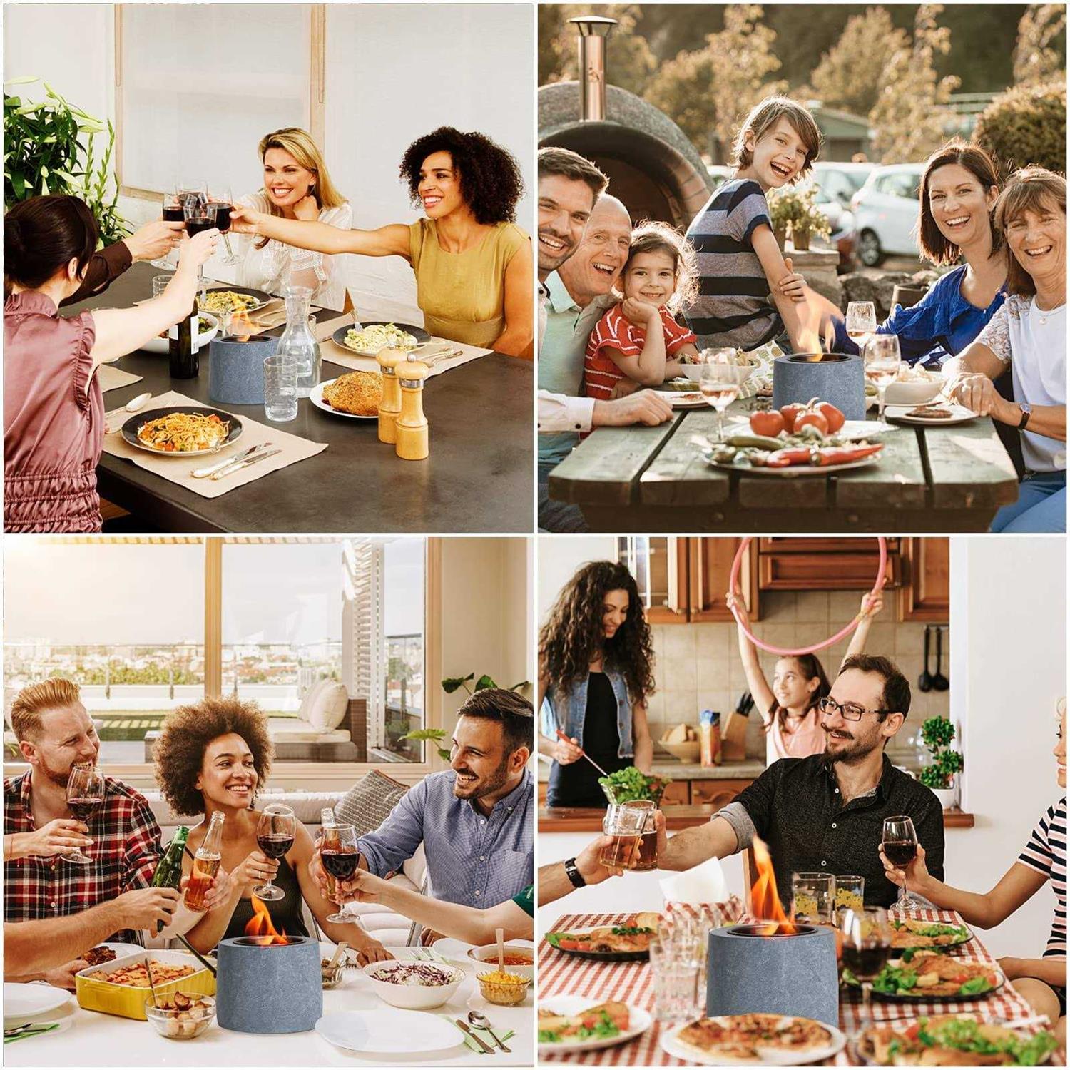 Table Top Fire Pit Bowl Concrete Tabletop Fireplace Indoor Outdoor Decor Portable Mini Rubbing Alcohol Burner Smores Maker for Patio Balcony