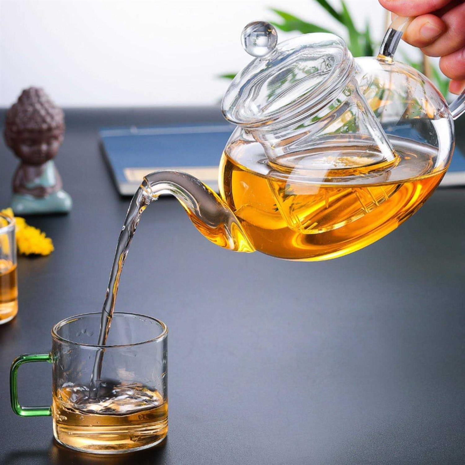 Muerlamo Glass Teapot Stovetop Safe Clear Teapot with Removable Infuser, Loose Leaf and Blooming Tea Maker
