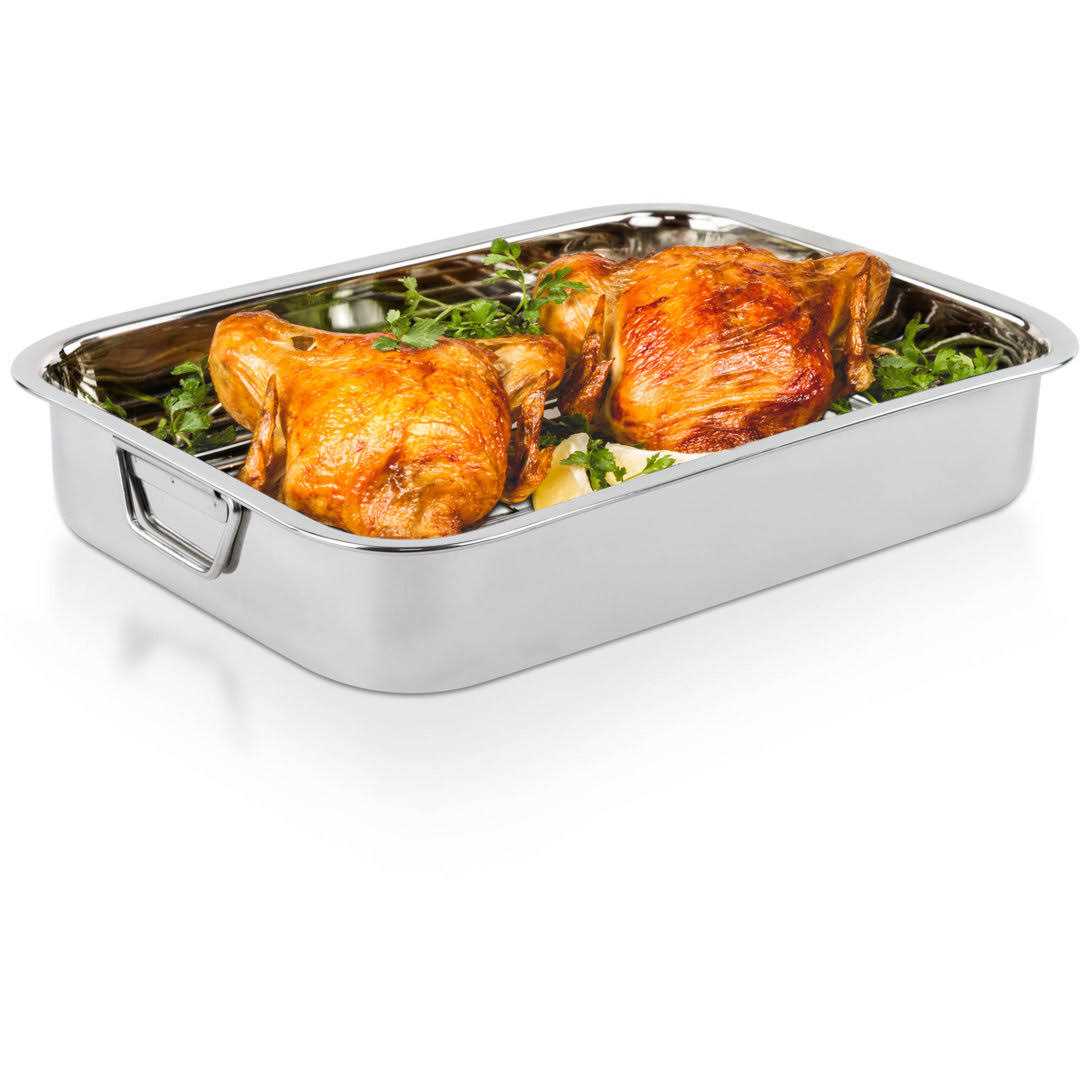 Lexi Home 16 in. Classic Stainless Steel Roasting Pan with Roasting Rack
