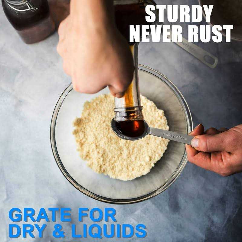 Rena Chris Measuring Spoons, Premium Heavy Duty 18/8 Stainless Steel Measuring Spoons Cups Set, Small Tablespoon with Metric and US Measurements