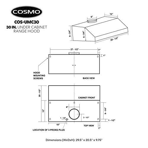 Cosmo UMC30 Ducted Under Cabinet Stainless Steel Range Hood