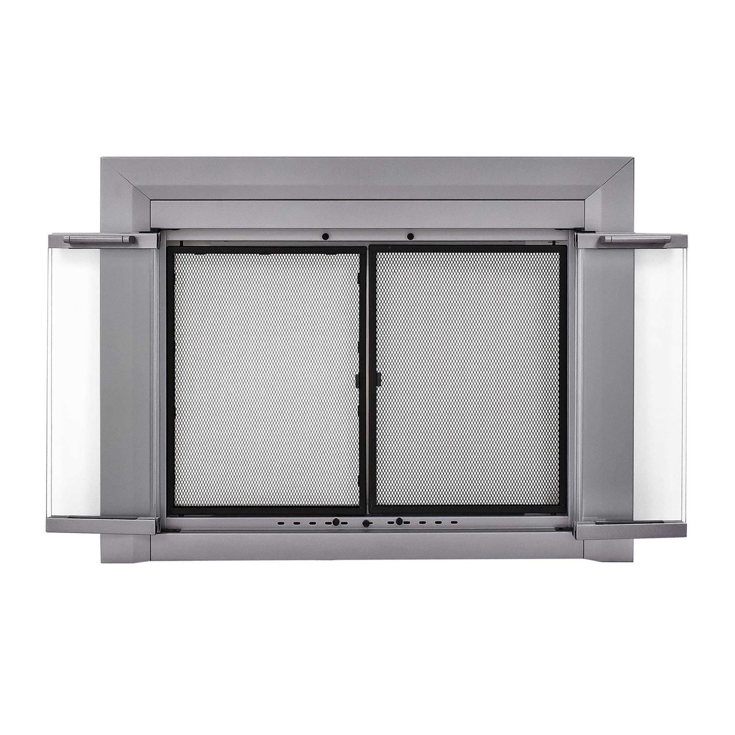 Pleasant Hearth Clairmont Small Skyline Nickel Glass Fireplace Doors