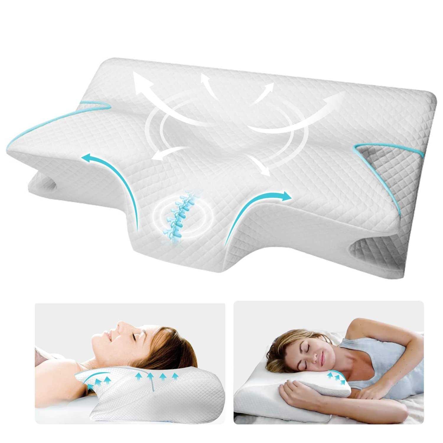 YoRiBo Cervical/Shoulder Pain Pillow with Cooling Case Hollow Design Odorless Memory Foam Orthopedic Bed Pillow for Sleeping