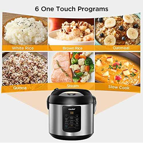 Comfee’ Rice Cooker, 6-in-1 Stainless Steel Multi Cooker, Slow Cooker, Steamer, Saute, and Warmer