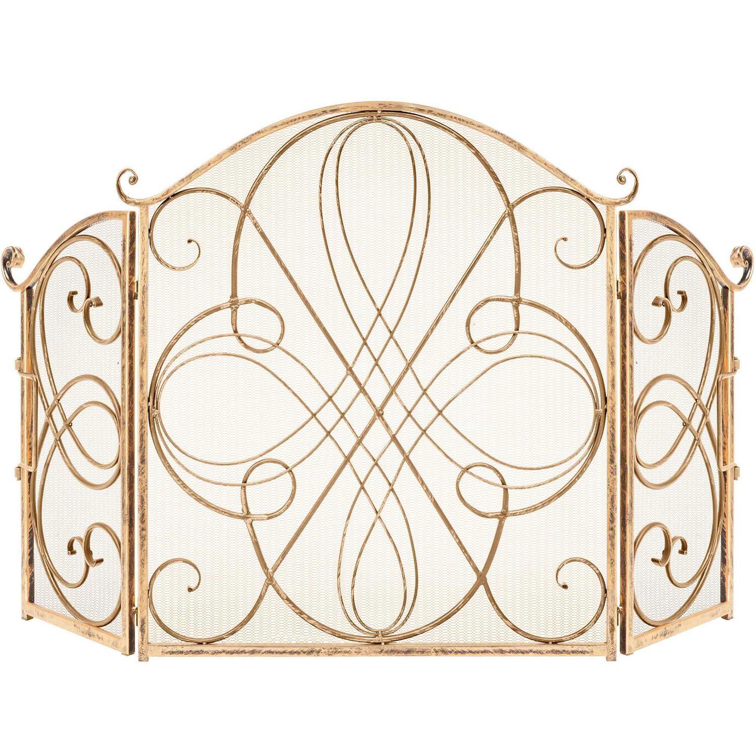 Best Choice Products 3-Panel 55x33in Wrought Iron Fireplace Safety Screen Decorative Scroll Spark Guard Cover