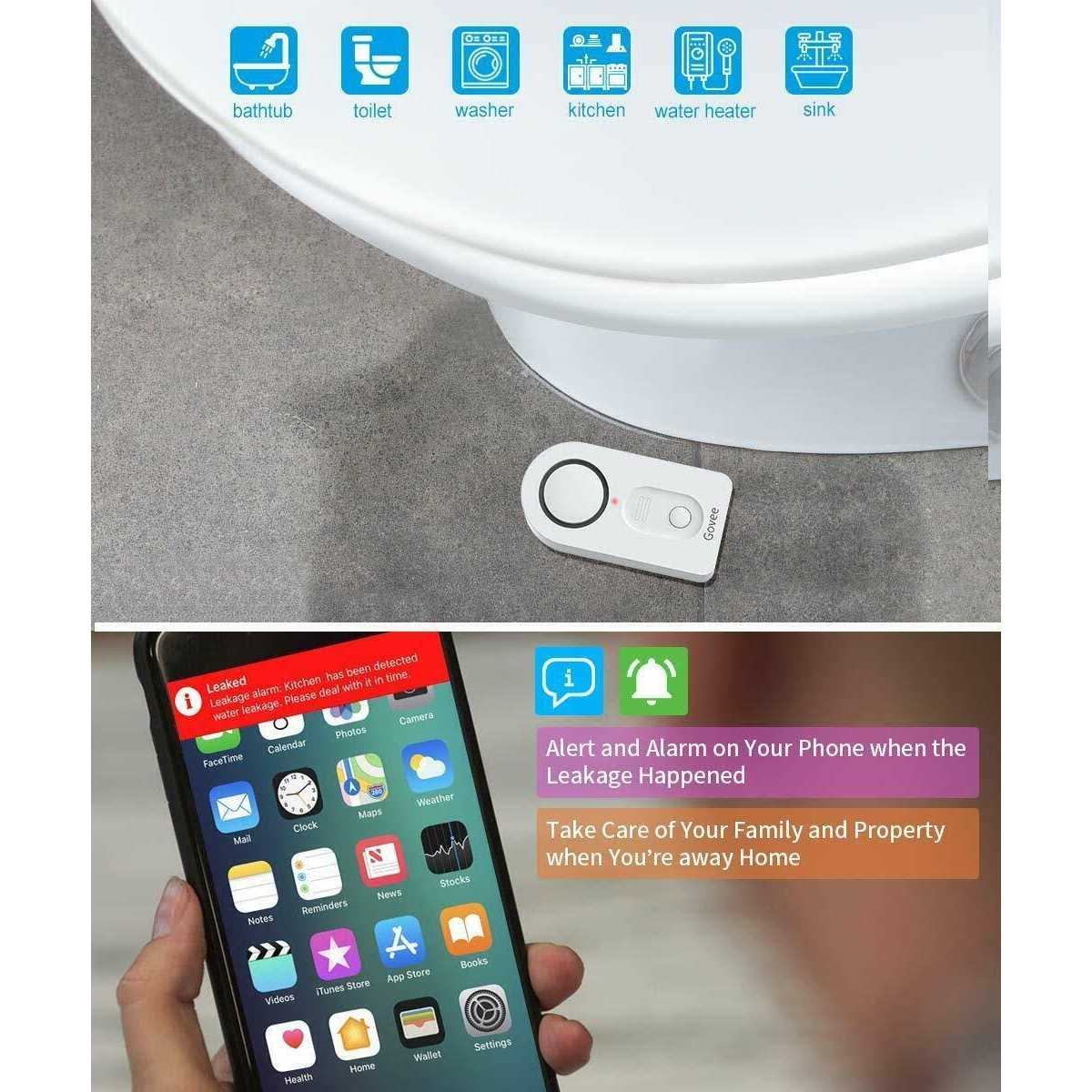 Govee WiFi Water Sensor 3 Pack, 100dB Adjustable Alarm and App Alerts, Leak and Drip Alert with Email