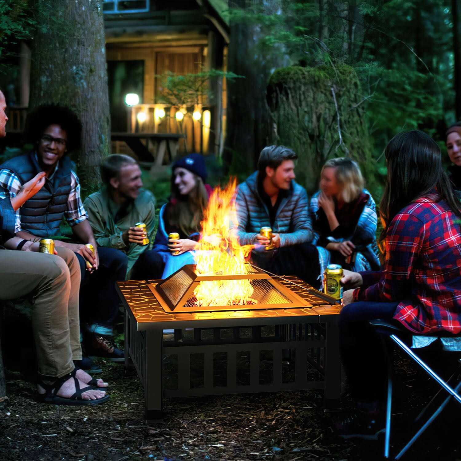 Vineego 32-in W Black Stainless Steel Wood-Burning Fire Pit LS-FPA