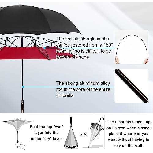 LFLFWY Inverted Reverse Upside Down Umbrella 49 inch Auto/Manual Open Large Double Canopy Design Windproof Stick Umbrellas rain Waterproof Golf