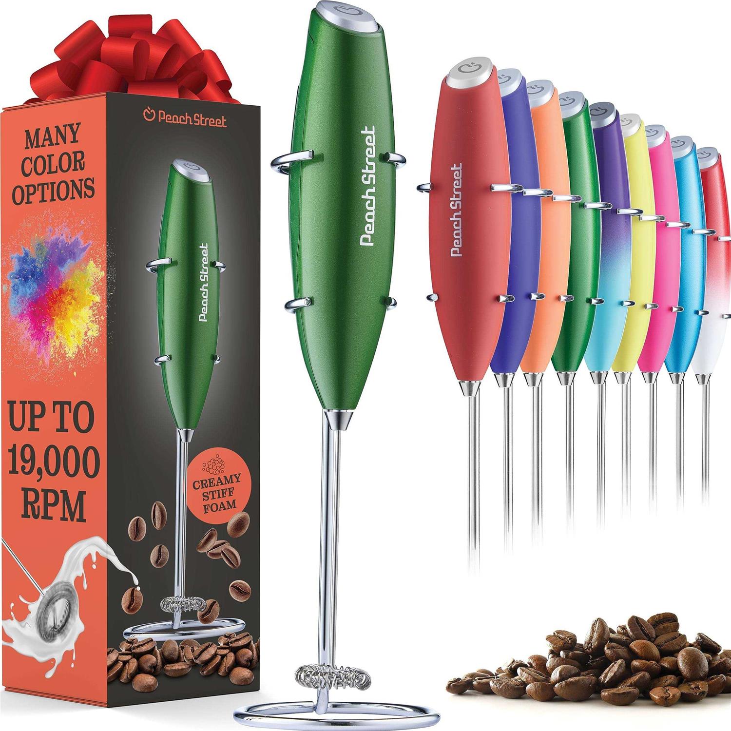 Powerful Handheld Milk Frother Mini Milk Foamer Battery Operated Stainless Steel Drink Mixer with Frother Stand