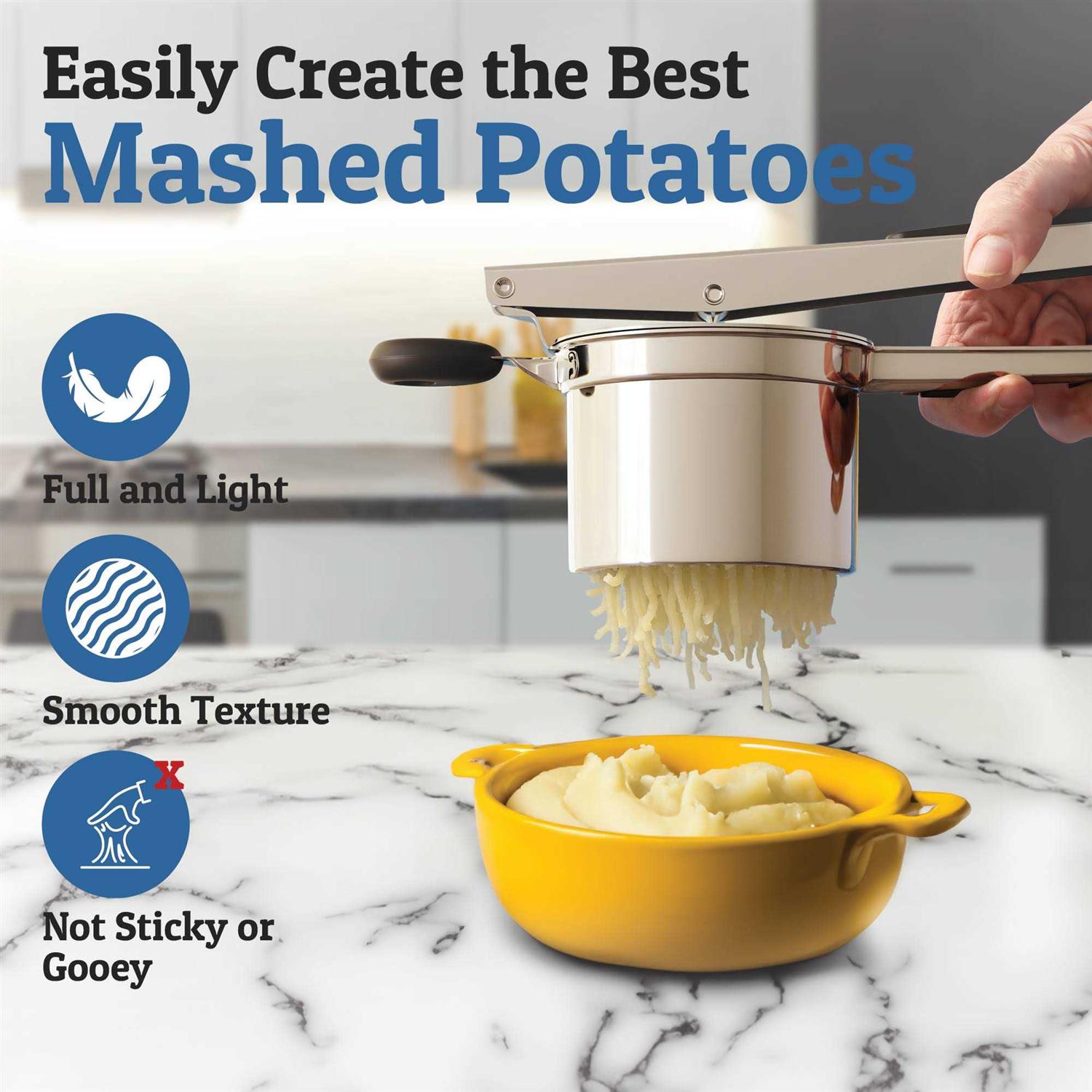 Priority Chef Stainless Steel Potato Ricer and Masher Anti-Slip Makes Light and Fluffy Mashed