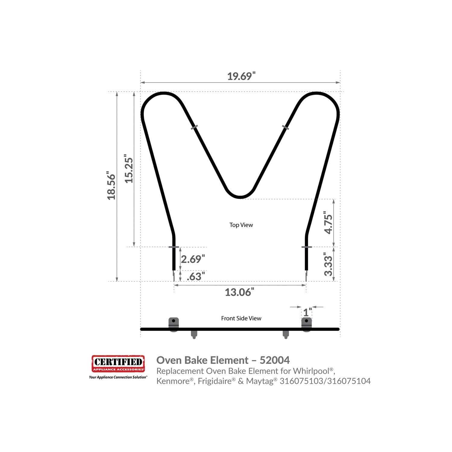 Certified Appliance Accessories 52004 Replacement Oven Bake Element for Whirlpool