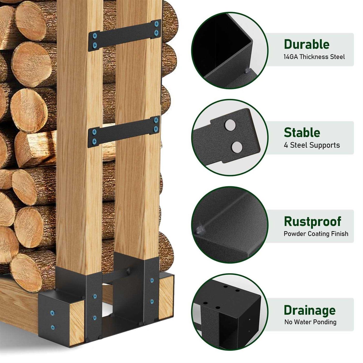 Tramull Outdoor Firewood Log Rack Bracket Kit Fireplace Wood Storage Holder