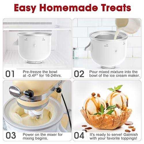 Ice cream Attachments compatible with Kitchenaid Stand Mixer, Frozen Yogurt, Ice cream and Sorbet gelato Maker Bowl Fits for 4.5Qt and Larger Stand