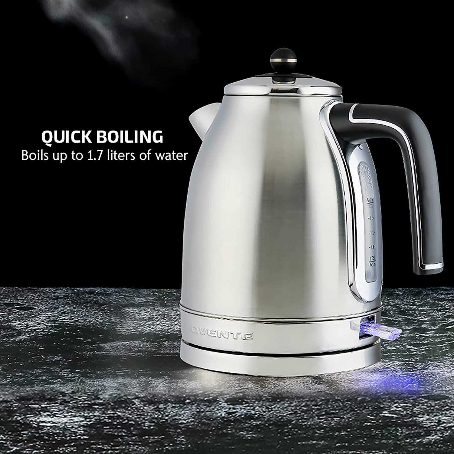 Ovente Electric Stainless Steel Hot Water Kettle 1.7 Liter Victoria Collection