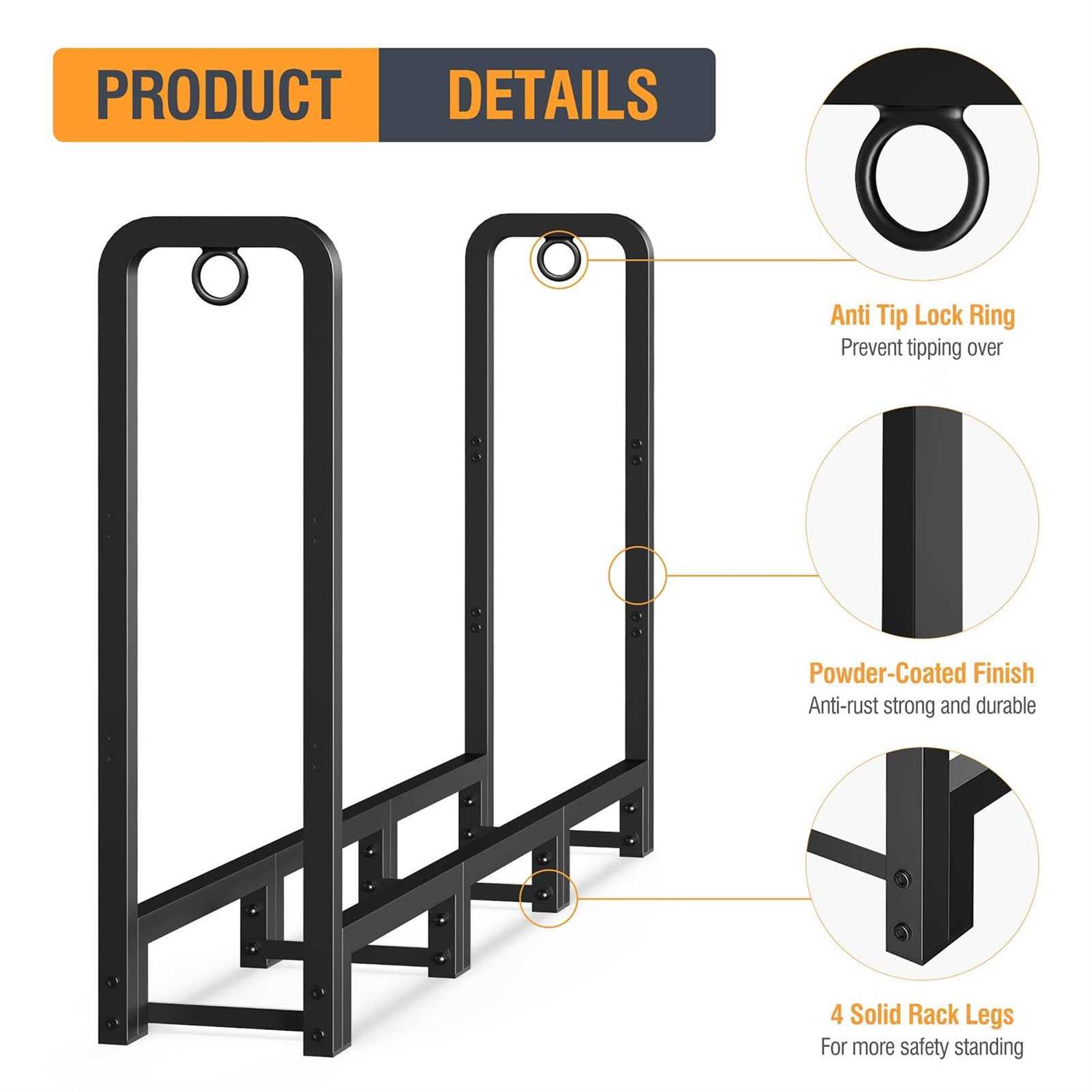 SunyesYo Firewood Rack Outdoor Waterproof Cover Heavy Duty Log Rack Indoor Holder