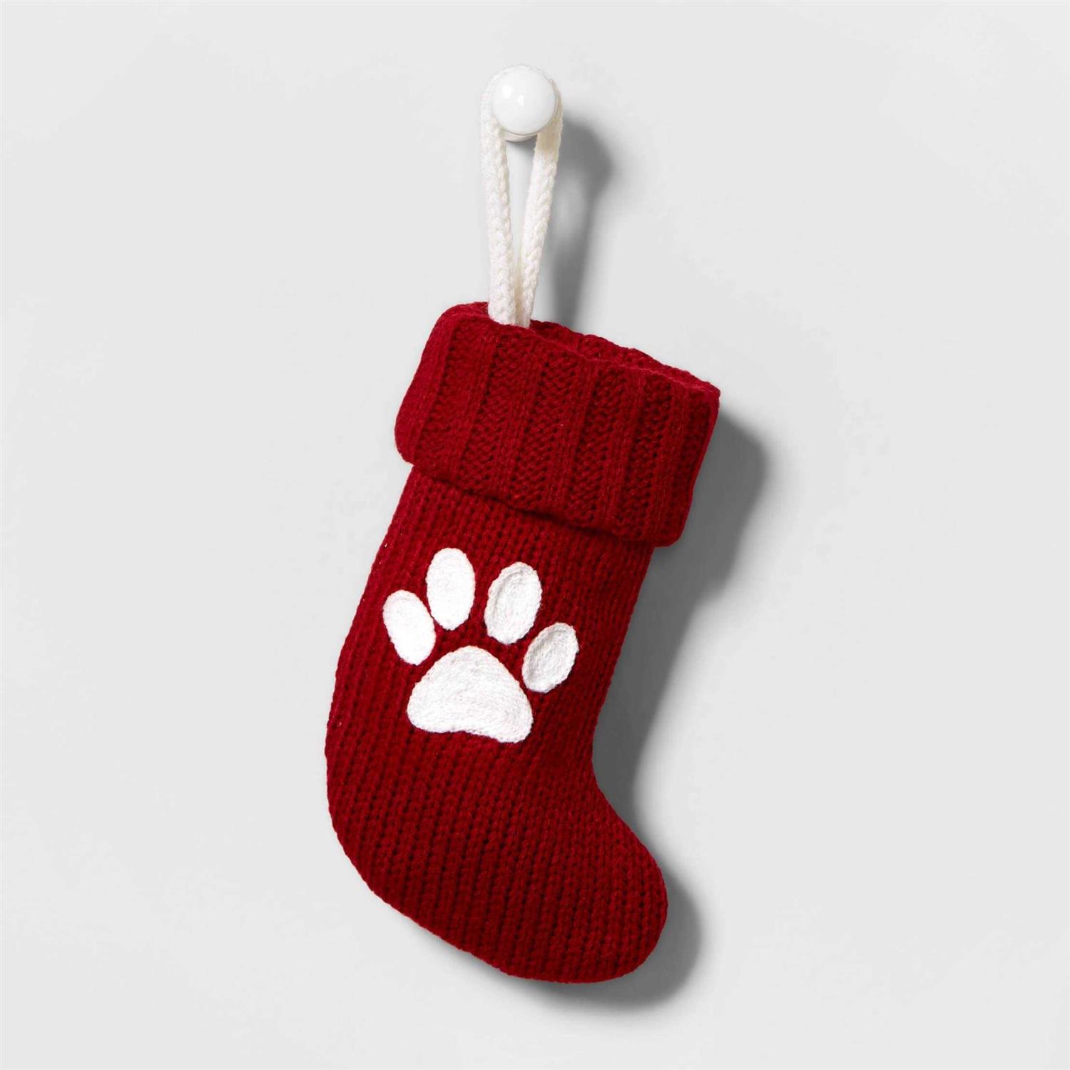 Wondershop Mini Knit Monogram Christmas Stocking Paw Print Red