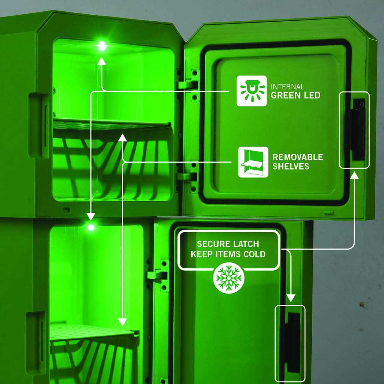 Minecraft Green Creeper Body 12 Can Mini Fridge 8L 2 Door Ambient Lighting 25.2 inch H 9.5 inch W 9.1 inch D