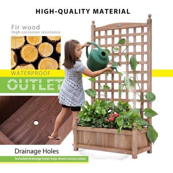 VIVOHOME Wood Planter Raised Bed with Trellis VIVOHOME
