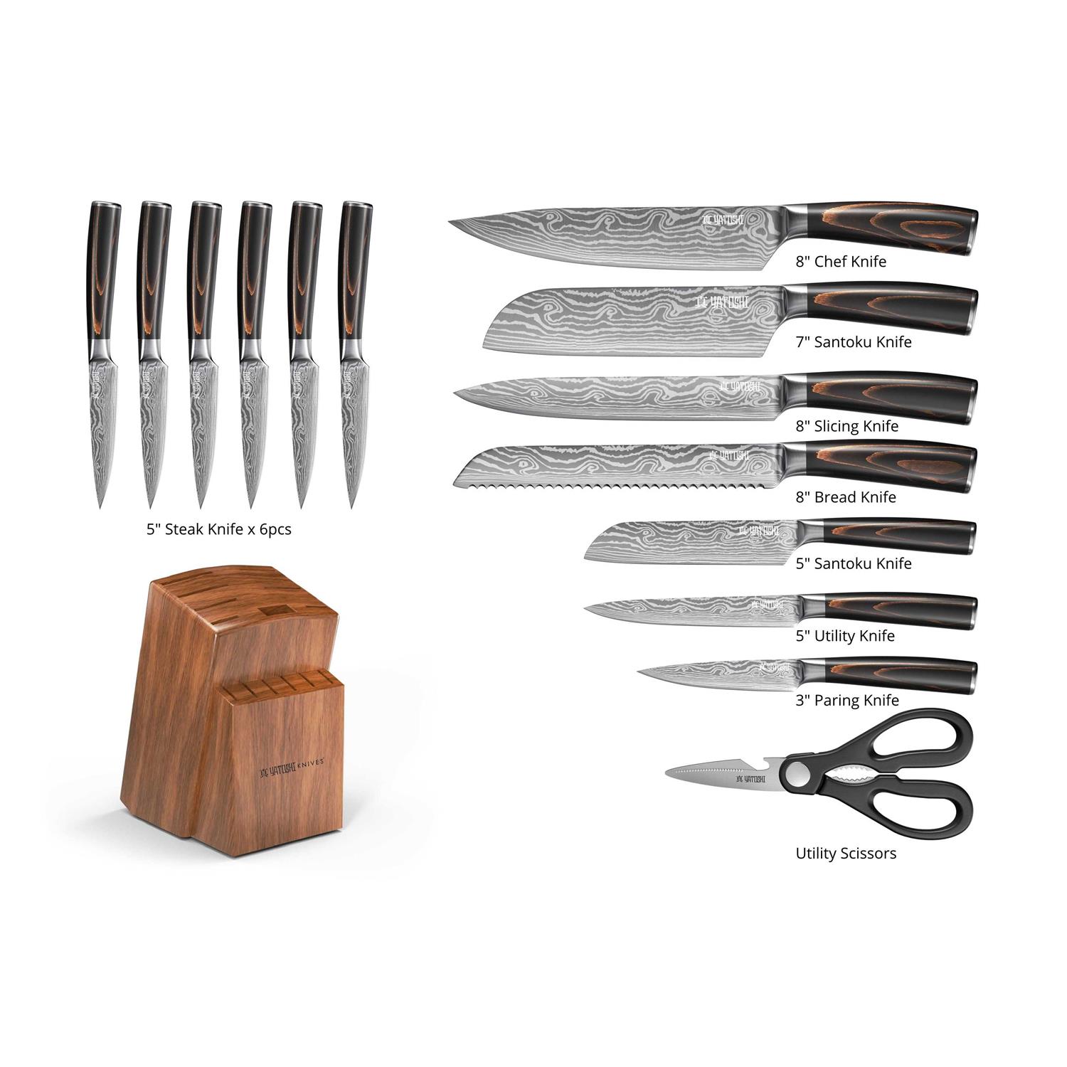 Yatoshi Knives Knives Yatoshi Knife Block Set Pro Kitchen Knife Set Ultra Sharp High Carbon Stainless Steel Number of Pieces
