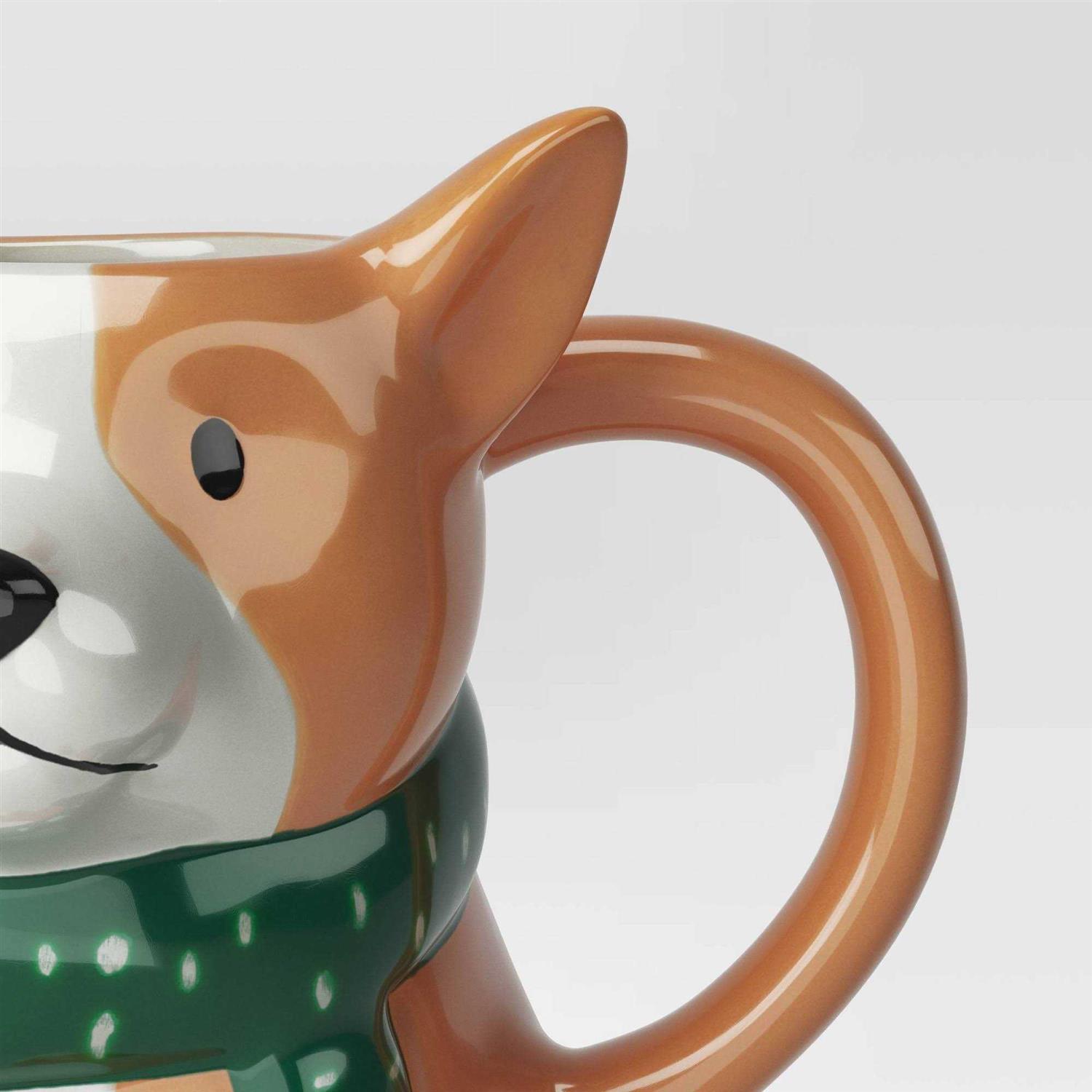 Wondershop 14.5oz Christmas Earthenware Figural Corgi Mug