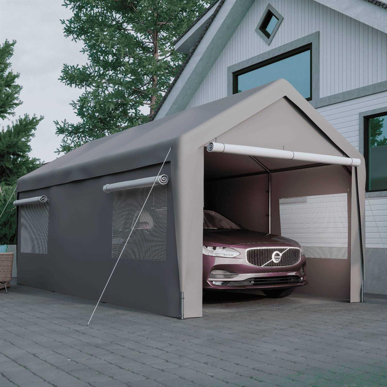 10 Ft. W x 20 Ft. D Garage Heavy Duty Carport Portable Garage Storage Shed Canopy Thanaddo